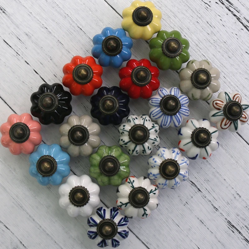 1x kitchen cabinet Knobs ceramic drawer cupboard dresser furniture door knob handle porcelain Pumpkin knobs