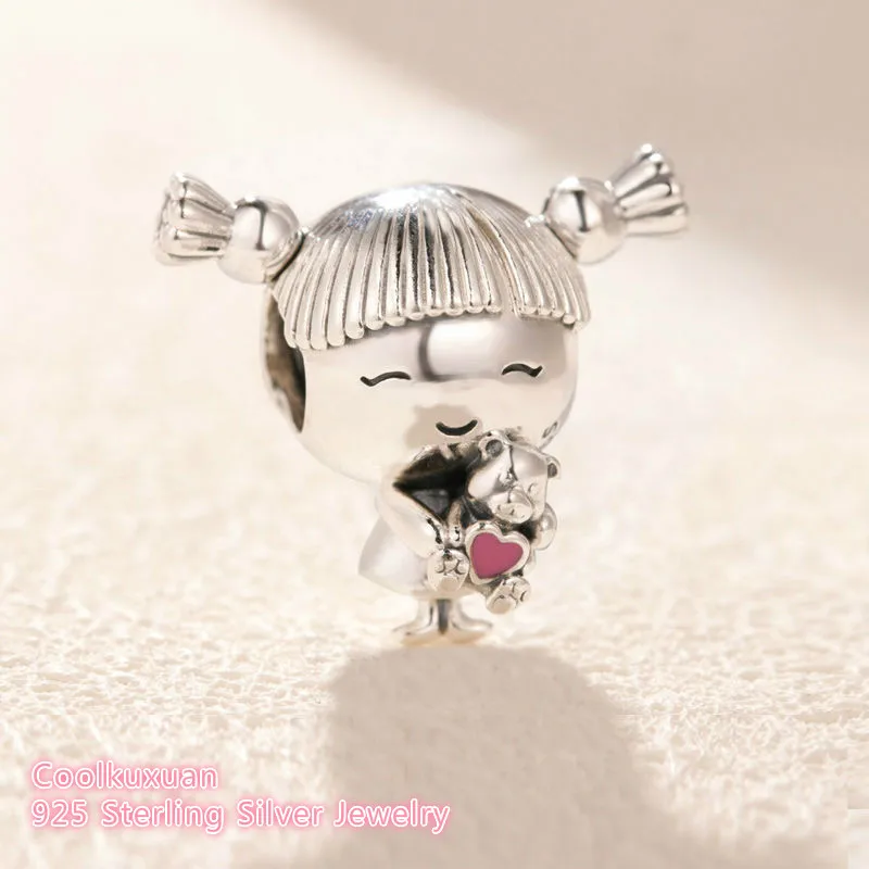 

Mother's Day 100% 925 Sterling Silver Girl with Pigtails Charm Pink Enamel beads Fits Original Pandora bracelets Jewelry