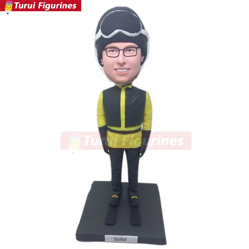 Ski Personalized Gift Custom Bobble Head Clay Figurines Based on Customers' Photos Using As Birthday Cake Topper, Husband Gifts,