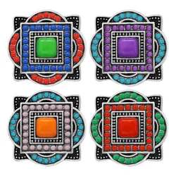 New Beauty Colorful Beads Patterns Squares 18mm snap buttons fit 18mm snap necklace jewelry wholesale KZ3402 Women Gift