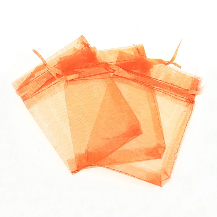 11*16cm 100pcs Orange Gift Bags For Jewelry/wedding/christmas/birthday Yarn Bag With Handles Packaging Organza Bags