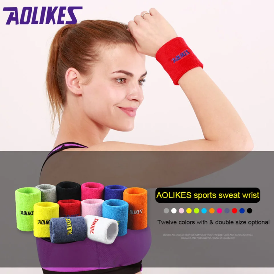 AOLIKES 1PCS 8 Colors Gym Yoga Cotton Sweat Wristbands Sport Wrist Brace Support Sweatband For Tennis Badminton Running