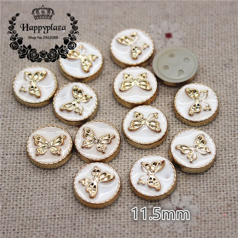 50 sztuk 11.5mm czarny/biały emalia motyl złoty plastikowy przycisk Flatback DIY biżuteria dekoracyjna/Craft akcesoria do scrapbookingu