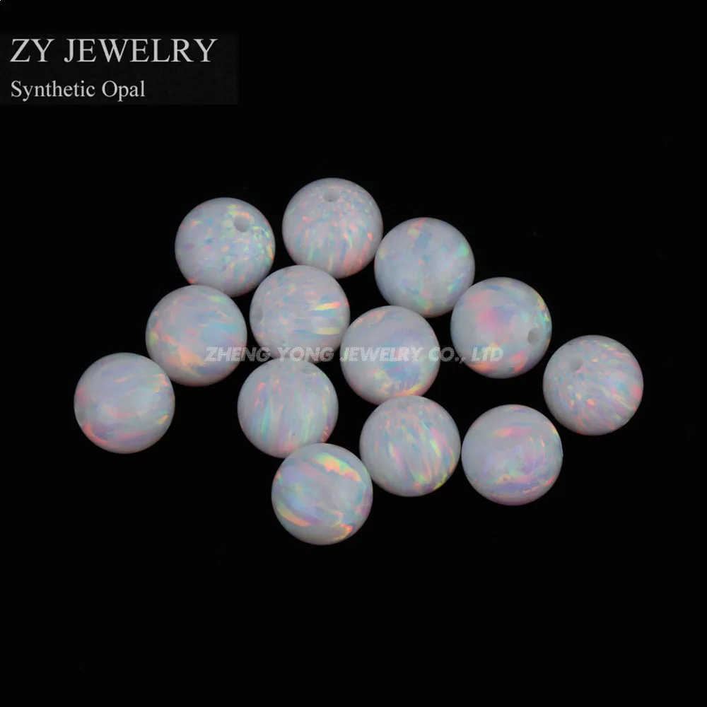 

Hot Sale White Jewelry Beads Free Shipping OP17 Synthetic Full Drilled Round Ball Opal White Fire Stone