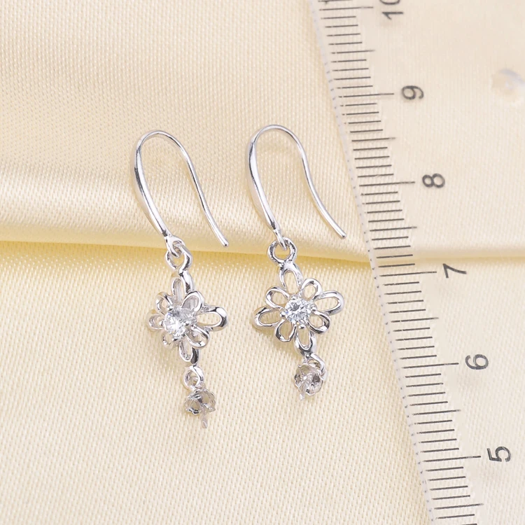 Simple Flower Style Pearl Earrings Holder S925 Sterling Silver Pearl Earrings Findings Women DIY Jewelry Accessory 3Pairs/Lot