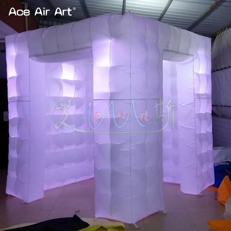 

Scientific Door Size Design Inflatable Photo Booth Props Led Lighting Cube Tent with Attached Curtain and Different Size Doors