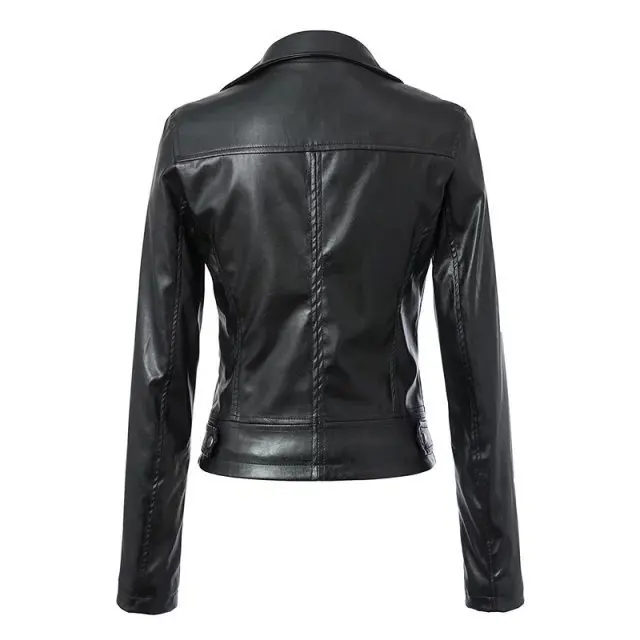 Chaqueta de cuero de imitación para mujer, abrigo de aviador de motociclista, Chaqueta corta negra para invierno y otoño