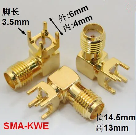 RF SMA S Type Connector 90 degree Corner SMA Female 4pin Fixed PCB,Coaxial connector wireless router Antenna  5pcs/lot