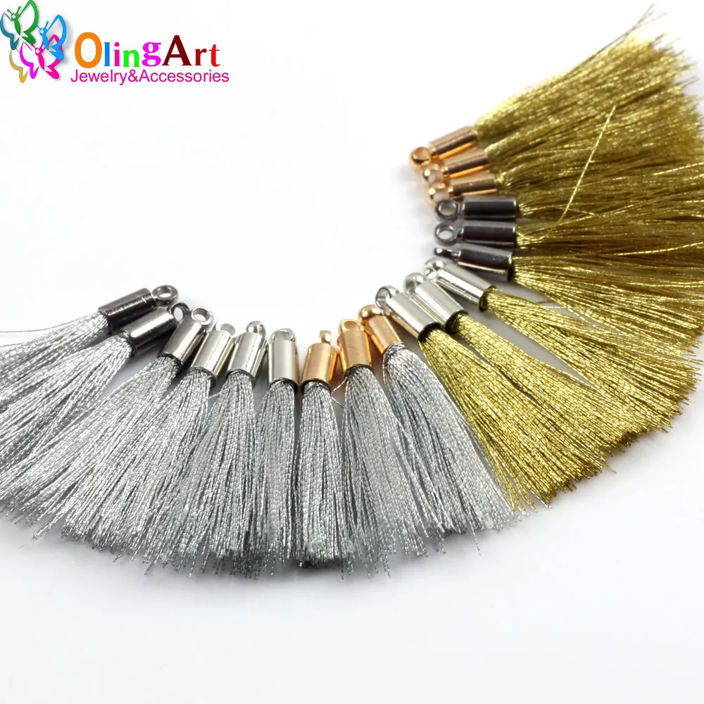 OlingArt 30mm 12/24Pcs Gold silver Mix Color Nylon Tassel Charm Necklace Earring Tassels DIY Jewelry Making Straps Keychain