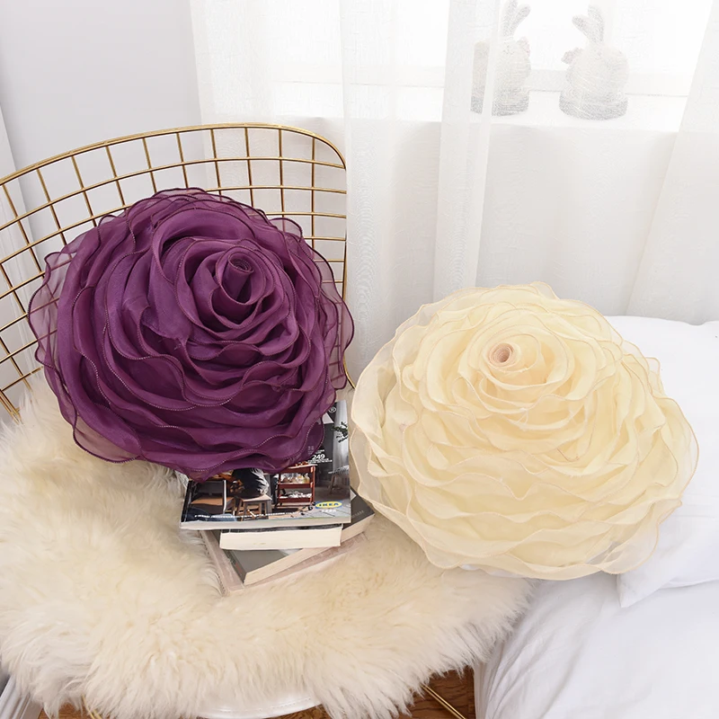 Elegant 3D Yarn Rose Cushion Romantic Flower Sofa pillow bed Flower Pillow Wedding Decor Rose Cushion Valentine\'s Day Lover Gift