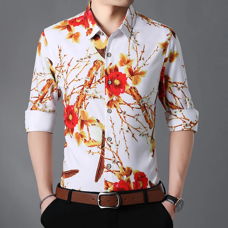 

Plus Size 5XL 6XL 7XL Men's Long Sleeve Shirt 2022 Autumn New Fashion Luxury Printed Floral Male Business Casual Shirts Party