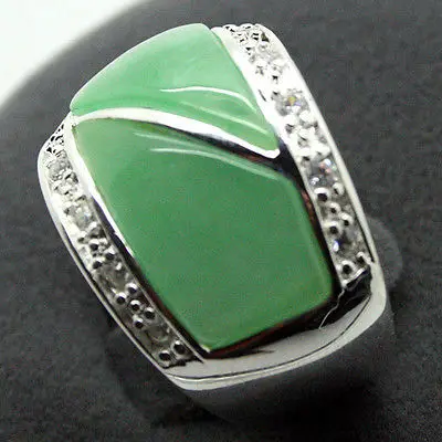 Natural Green Natural jade 22X16mm 925 Sterling Silver Marcasite Ring Size 7/8/9/10