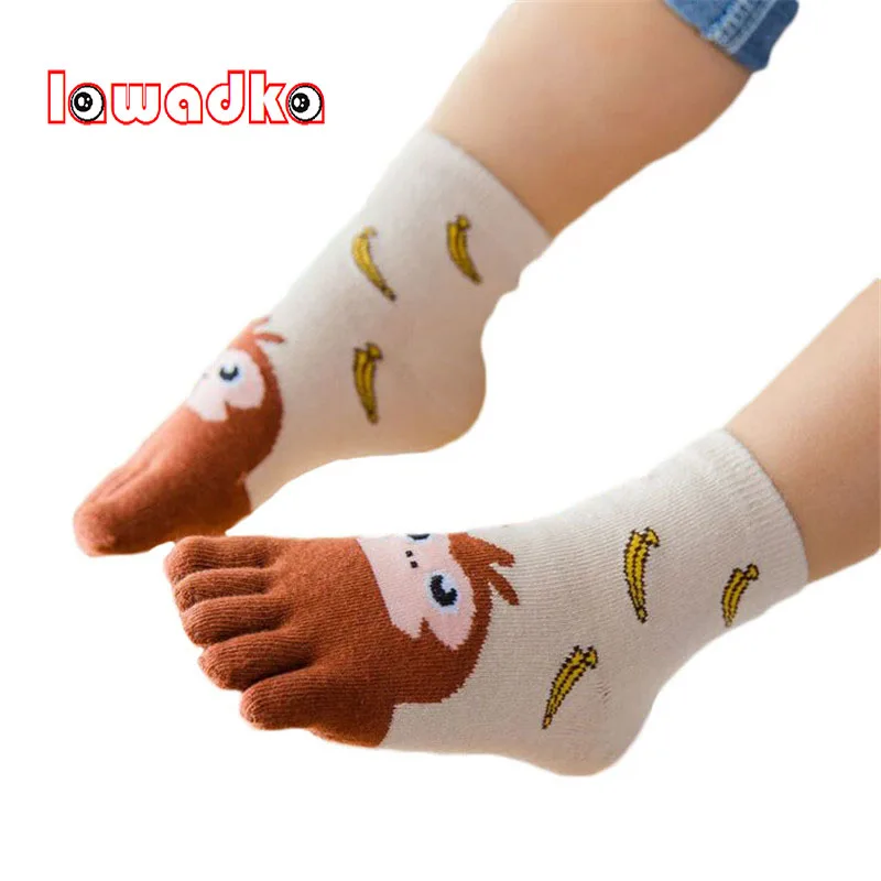 Lawadka Cotton Kids Socks For Girls Boys Fashion Five Fingers Print Children\'s Boy Girl Sock Cartoon 3-12Years Four Seasons 2024