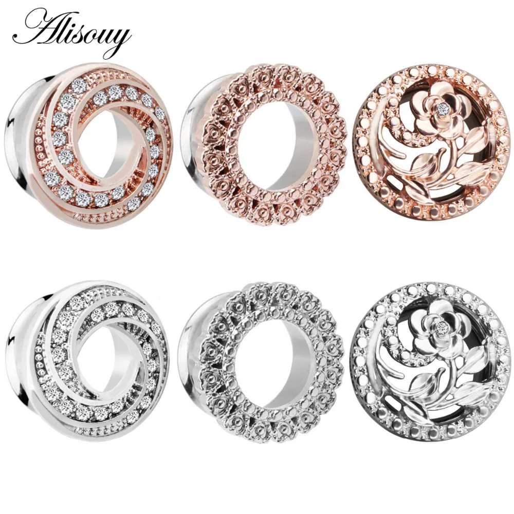 Alisouy Fashion 2 szt. Tunel do uszu ze stali nierdzewnej rozwiertak do uszu wskaźniki zwisają nosze Expander Piercing ucha 6mm-16mm