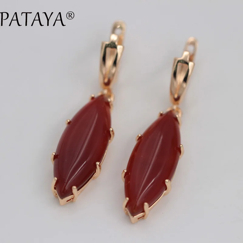 PATAYA New Exclusive 585 Rose Gold Color Dangle Earrings Multicolor Red Natural Stone Earrings Women Party Wedding Jewelry RU