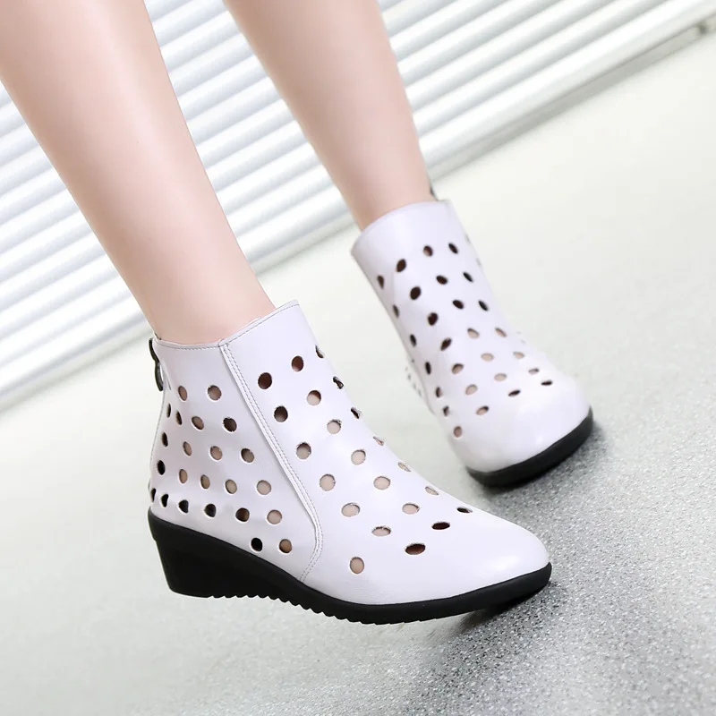 Spring Summer Women Boots Shoes Wedges Heel Ankle Boot Handmade Hollow Fretwork Women Cool Boots C265