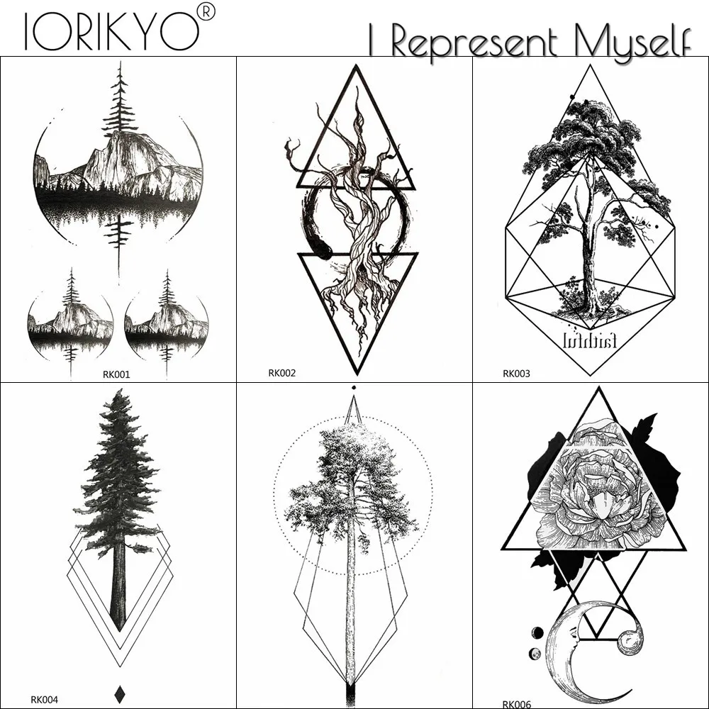 IORIKYO Women Arm Tattoo Stickers Geometric Forest Men Sexy Forearm Temporary Tattoo Black Triangle Tree Waterproof Tatoos Paste