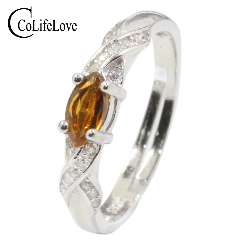 100% real natural tourmaline silver ring  3 mm * 6 mm marquise cut yellow tourmaline ring solid 925 silver tourmaline jewelry