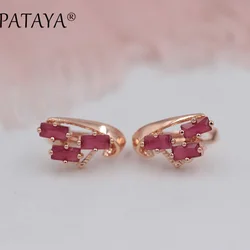 PATAYA Exclusive Multicolor 585 Rose Gold Color Earring Green Square Natural Cubic Zirconia Dangle Earrings Women Fine Jewelry