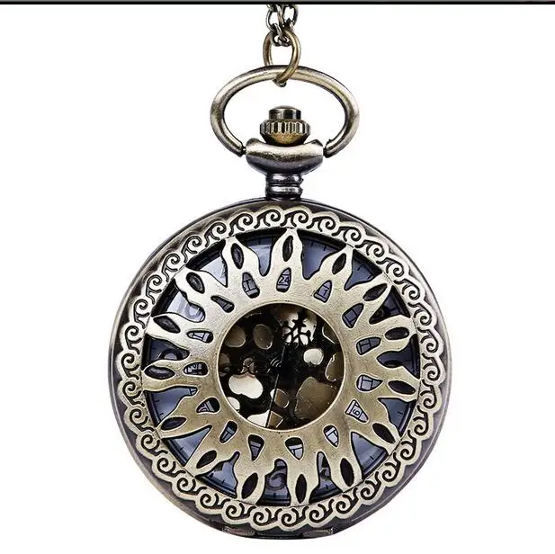 Vintage Bronze antiques sunflower Golden surface Hollow Fashion quartz Necklace pocket watches men and woman gift PB587