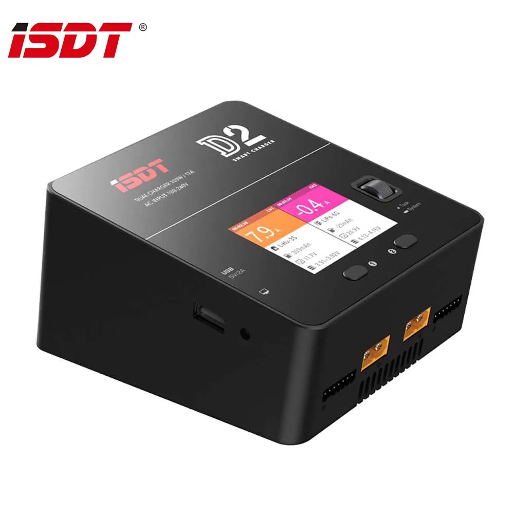 ISDT D2 MARK2 200W 12A*2 AC Dual Channel Output Smart Battery Balance Charger for RC Multirotor Aircraft Battery Intelligent