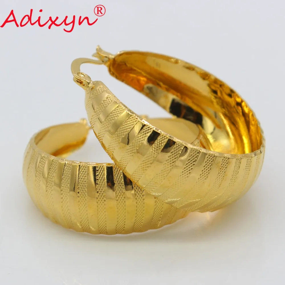 

Adixyn Big Size Hoop Earrings Fashion Jewelry Gold Color Filled Exquisite pattern Greek Key Ear Jewelry For Women Gifts N06224