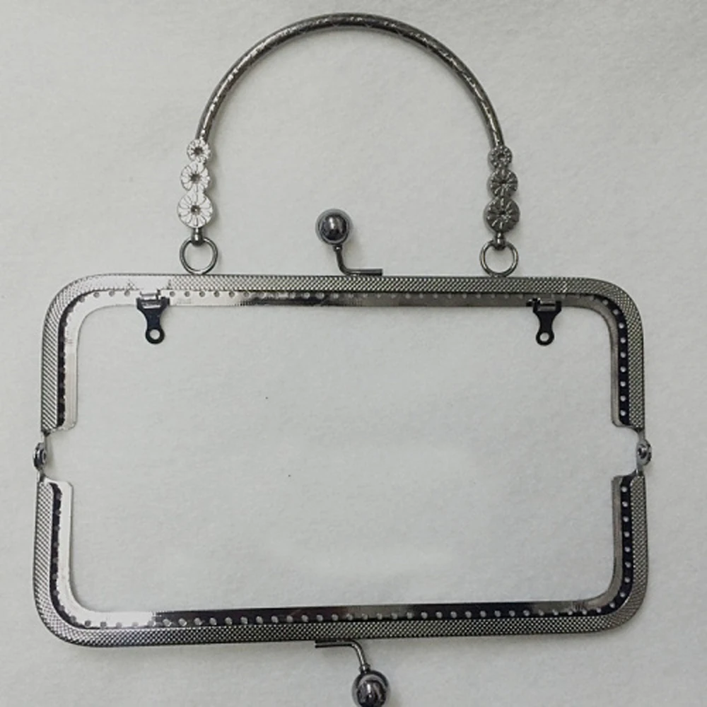 20cm straight knurling edge purse frame women DIY hand bag making metal clasp kiss buckle with handle hardware 3pcs/lot