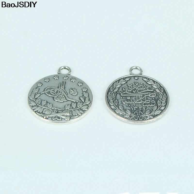(JM943) Wholesale 22mm Antique Bronze/Champagne Gold /Antique Silver /Silver color Coin Alloy Flat Charms Pendants 10 pieces