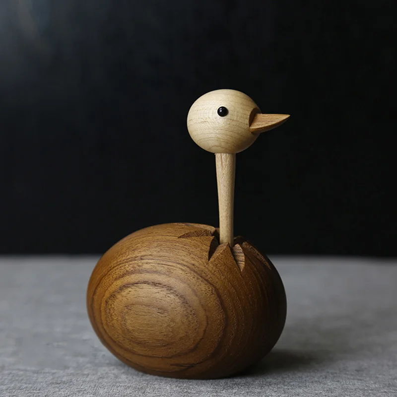 Nordic Handicraft Log Handmade Ostrich Puppet Solid Wood Ornaments Creative Wood Home Decorations