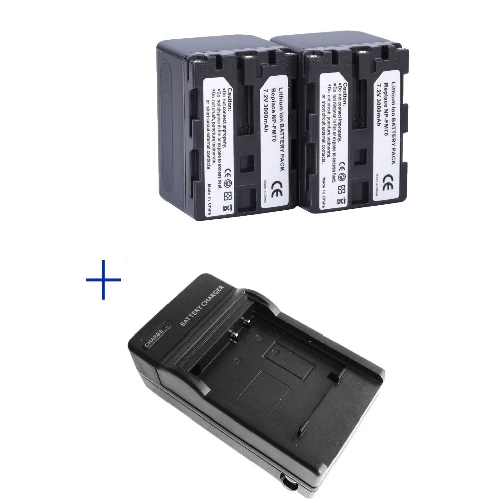 

2 Pcs NP-QM71 NP-FM70 FM70 Battery + Charger For Sony HVR-A1U DCR-TRV361 DVD301 UX1