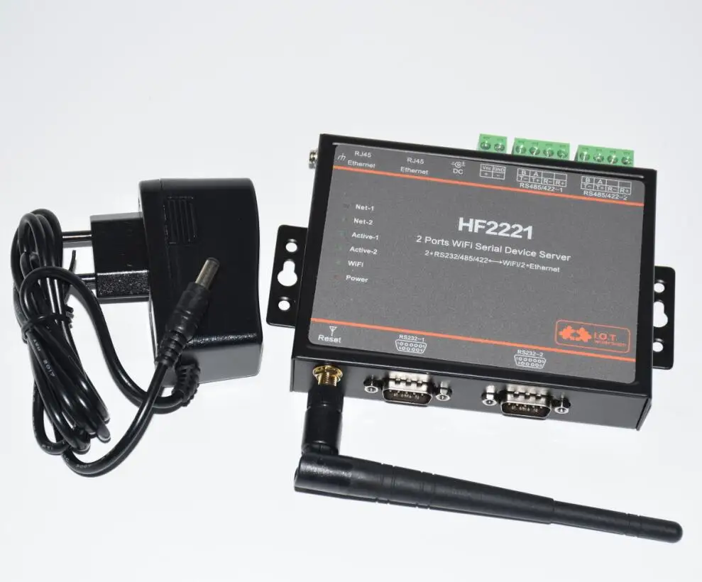 HF2221 Industrial Modbus 2Ports Serial Server RS232/RS485/RS422 to WiFi Ethernet Device automation control