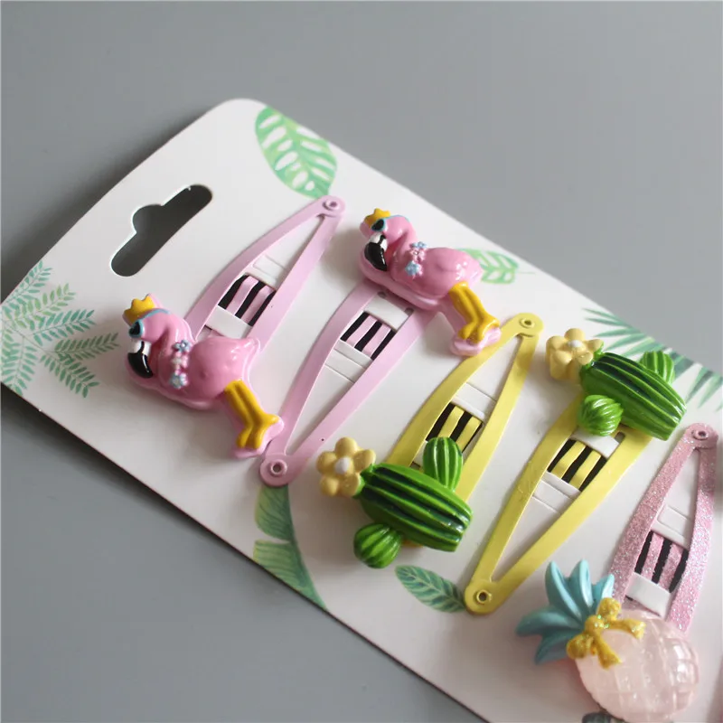 6 PCS Lovely Flamingo Pineapple Cactus BB Clips Girls Hair Accessories Kids Hairpins Children Headwear Baby Hair Clips Headdress