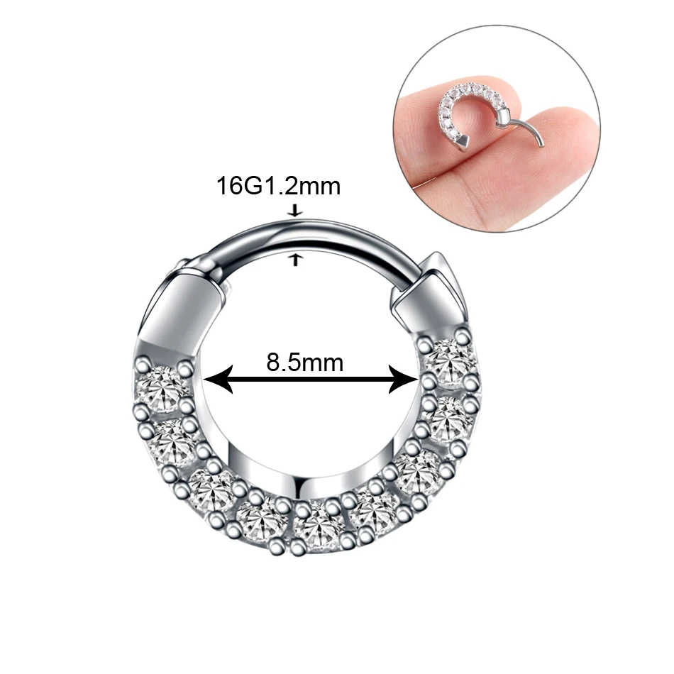1PC Copper Nose Septum Clicker Ring Titanium Shaft Crystal Nariz Nose Piercing Indian Ear Helix Earring Septum Labret Piercing