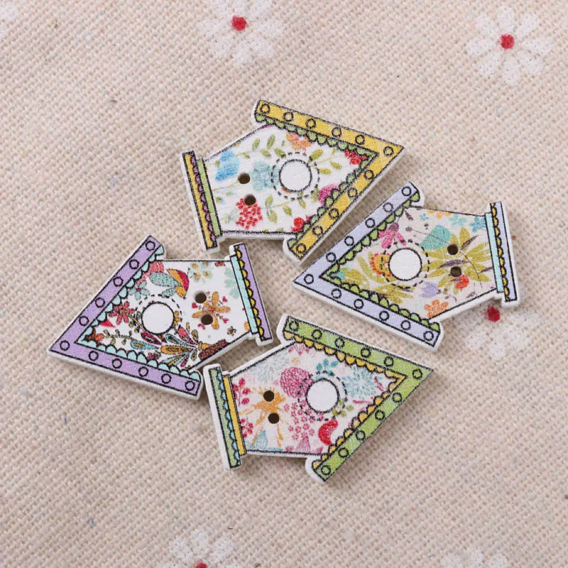 Wooden Buttons Cute Colorful mini house Shape Buttons 2 Holes Handmade Sewing Scrapbooking Crafts DIY 21x27mm 30pcs