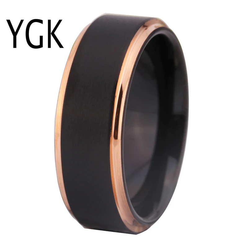 

Tungsten Wedding Rings For Women Men's Classic Engagement Rings Black Matte With Rose Gold Step Tungsten Ring Comfort Fit Design