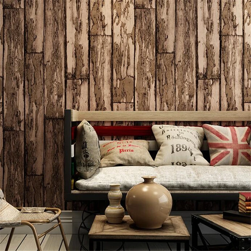 beibehang new wallpaper imitation wood board retro vintage wood texture wood color stereo industrial wind background wall paper