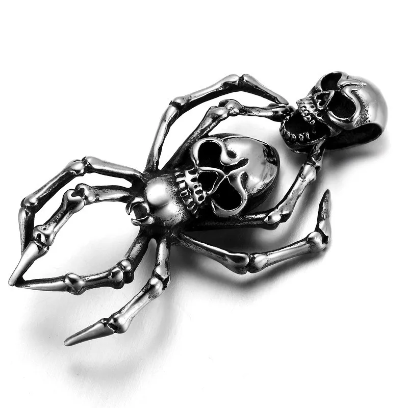 Huge Men's 316L Stainless Steel Spider Devil Skull Biker Pendant Cool