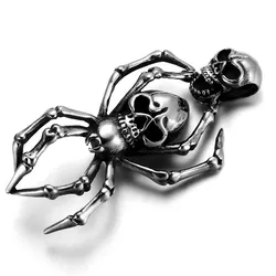 Huge Men's 316L Stainless Steel Spider Devil Skull Biker Pendant Cool