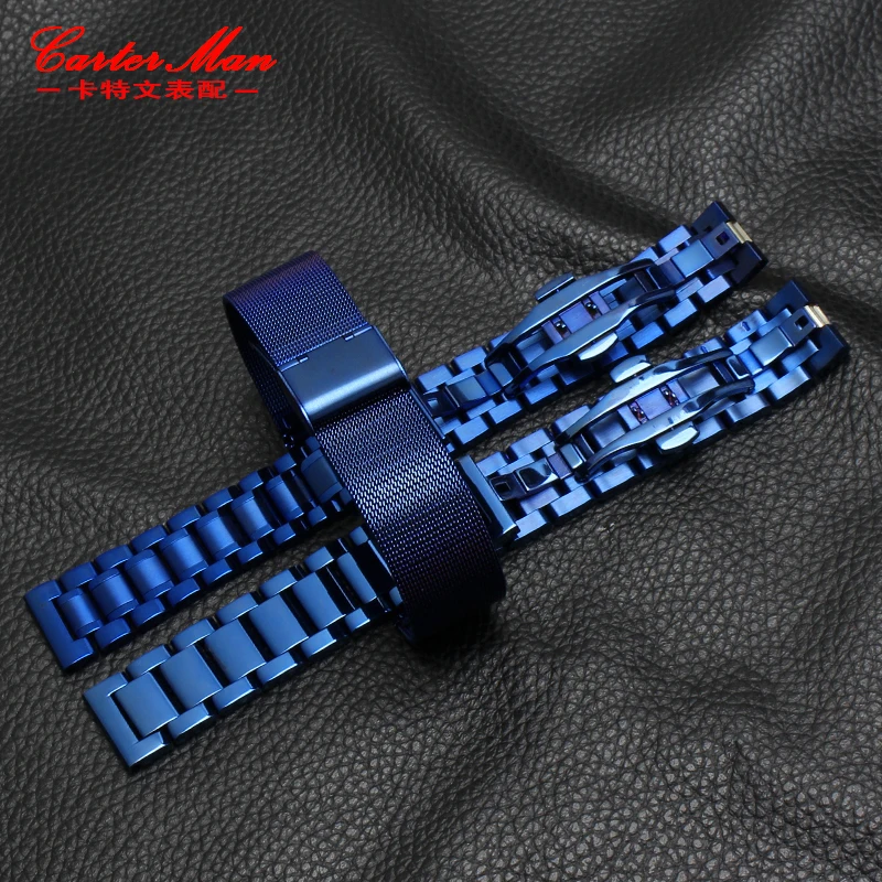 New blue stainless steel watchband strap metal bracelet strap 18mm 20mm 22mm straight end for men women fashion watch