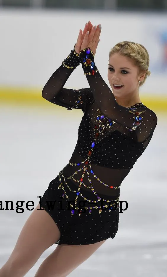 

Black figure skating dress girls crystals custom ice skating dresses women competition ice dress free shipping