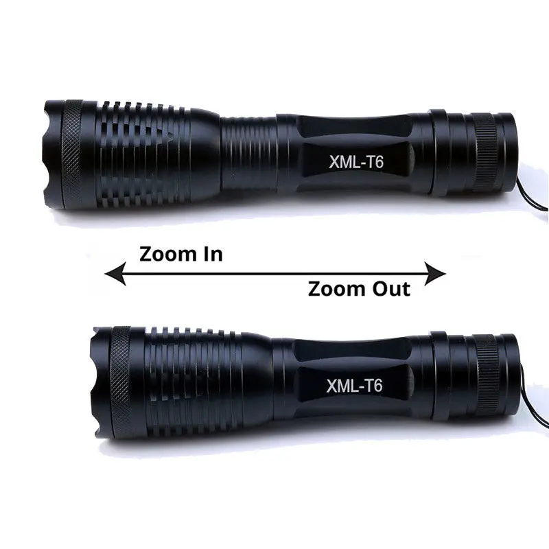 CREE XM-L2 T6 Super Tactical Flashlight 10000 Lumens 6000 Lumens Set with Rechargeable 18650 Battery Retractable Flashlight