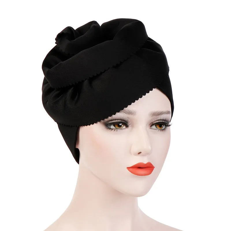 Muslim Women Big Flower Turban Hats Cancer Chemo Beanies Cap Hijab Pleated Wrap Head Cover Hair Loss Accessories