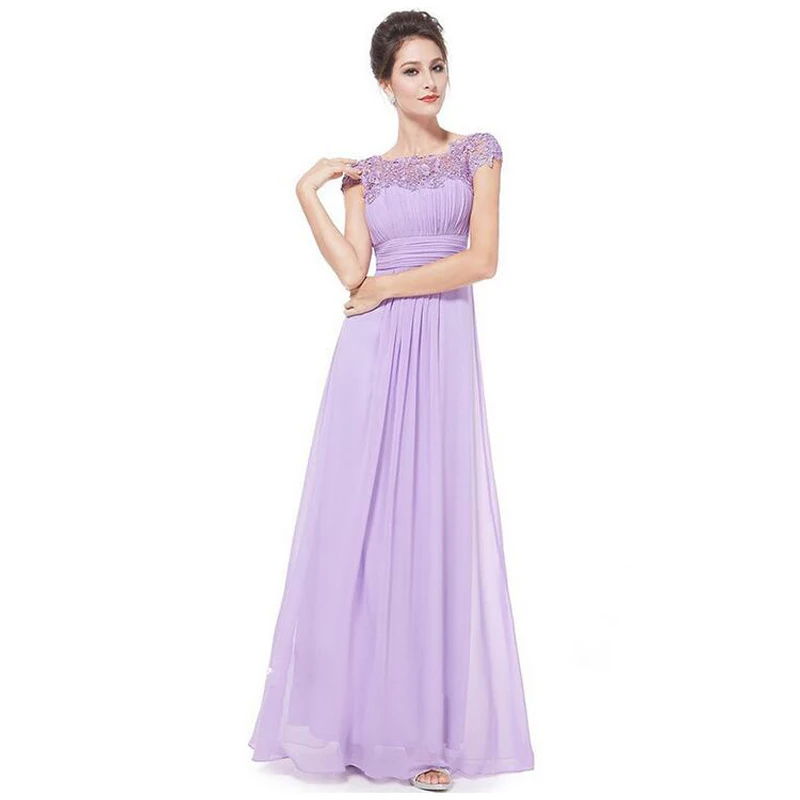 Gasa larga dama De honor Vestido De talla grande S-4XL una línea De encaje-Vestido De fiesta De manga casquillo Dama De Honor De boda vestidos LF07