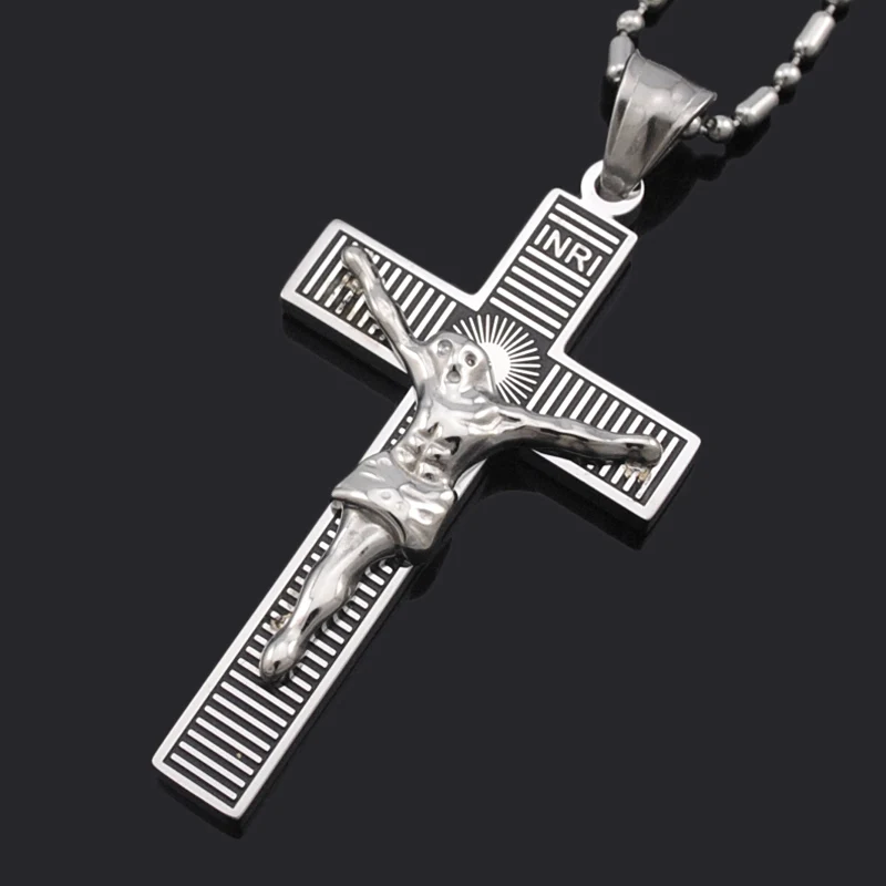 ATGO Cross Pendant Necklace Women Men Christian Jewelry Gift Fashion Crucifix  Jesus 316L Stainless Steel BP1973