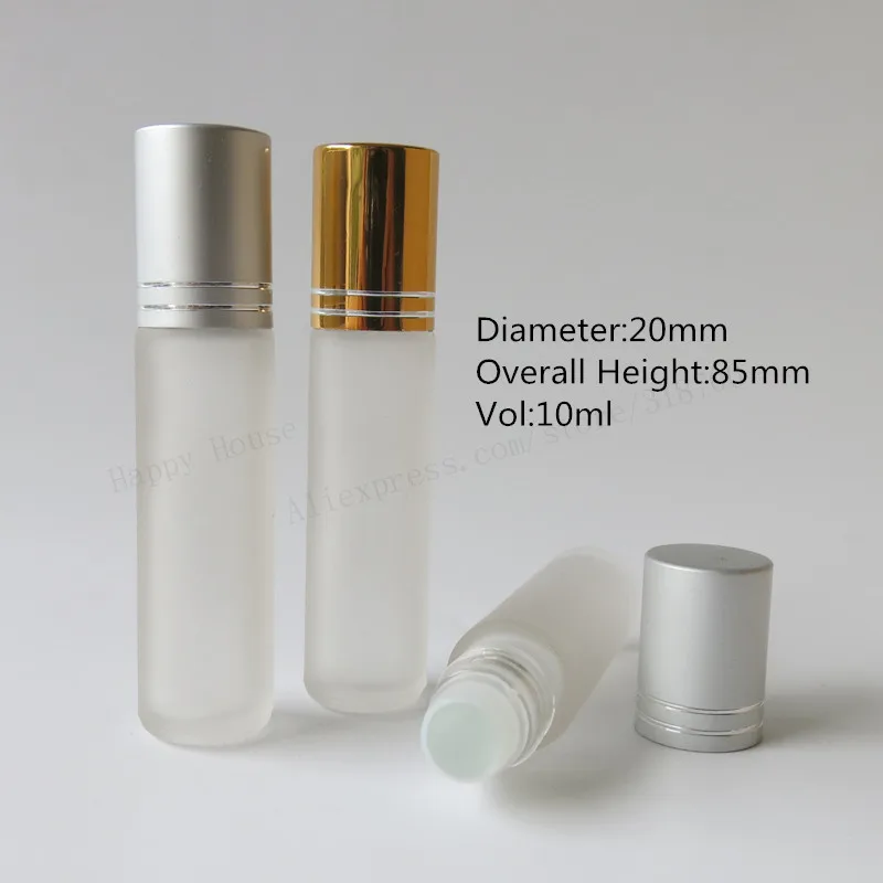 Rolo de vidro transparente fosco portátil vazio, 20x10ml, frasco de perfume roll-on de 10cc, pacote cosmético de rolo de 1/3 oz