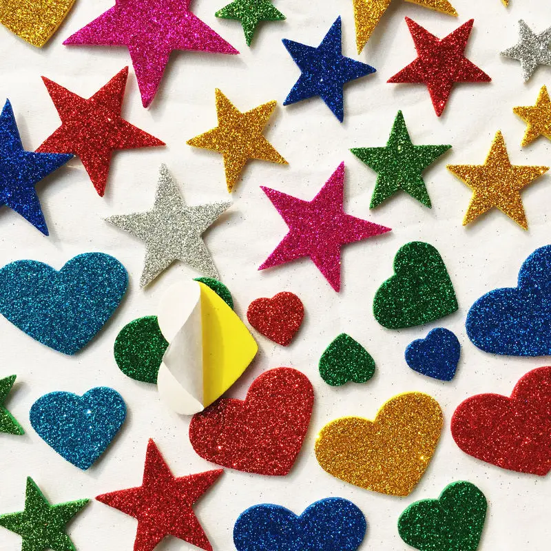 1bag/LOT.Glitter star heart foam stickers Creative activitity items Early learning educational toys Kids room decoration DIYOEM