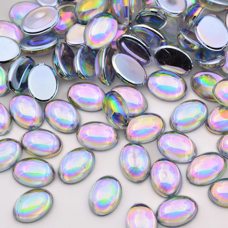 JUNAO 10x14mm 13x18mm Mix Color Cabochon Rhinestones Acrylic Flatback Gems Oval Crystals Beads Non Sewing Strass for DIY Crafts