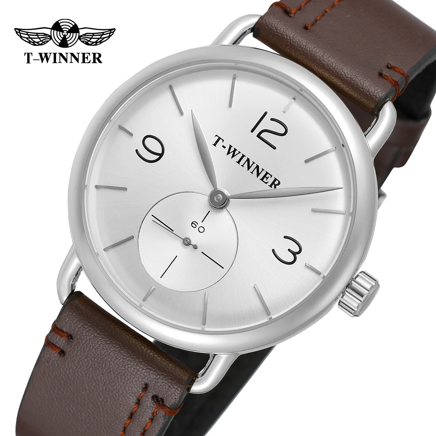 T-winner Top Brand 2019 New Arrival Best Watches For Men Online Mechanical Hand Wind Trendy Dial Leather Strap Casual Wristwatch