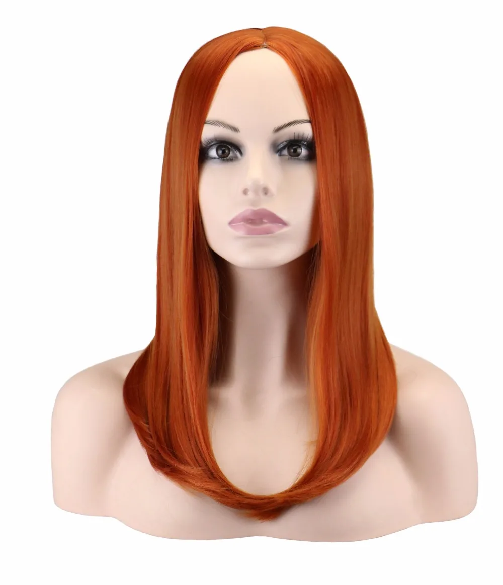 QQXCAIW Women Medium Long Straight Cosplay Dark Orange 50 Cm Synthetic Hair Wigs