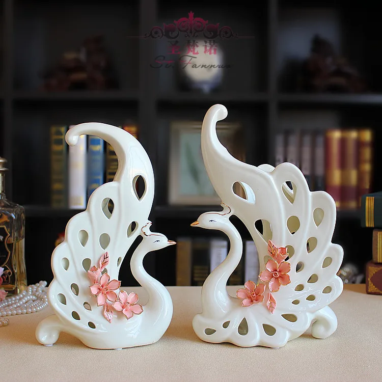 Grade ceramic jade porcelain swan couple ivory porcelain gilt Send flowers crafts home decorations ornaments new home